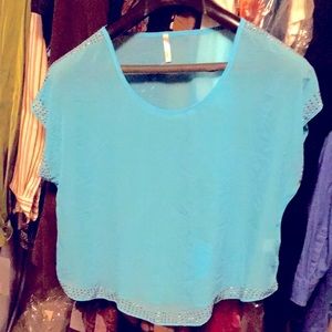 Turquoise light blue silky top L, like new